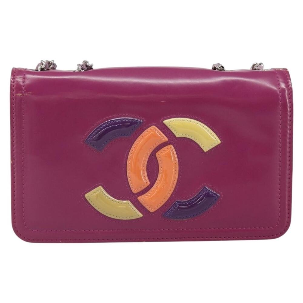 Chanel Patent Leather Chain Shoulder Bag Purple
